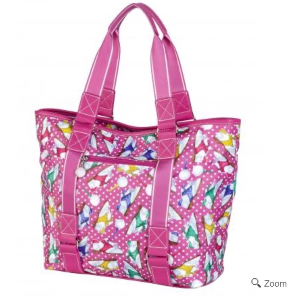Sydney Love Nu Shooz Golf East West Tote Bag Hot Pink Polka Dot Golf Shoe Print‎
